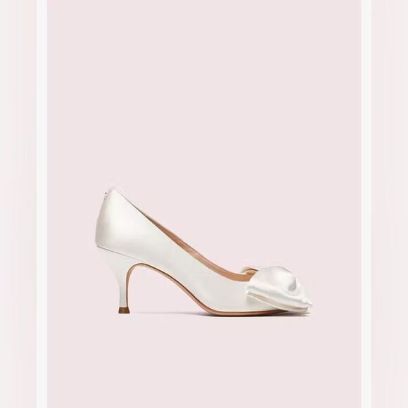 KATE SPADE NEW YORK Crawford Peep Toe Pump White Ivory Satin Evening Shoes 6.5 - Picture 3 of 11